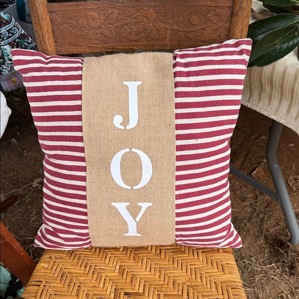 Festive Red and Tan JOY Holiday Pillow